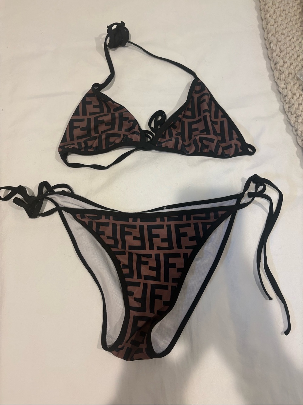 Monogram Triangle Bikini Set in Brown & Black